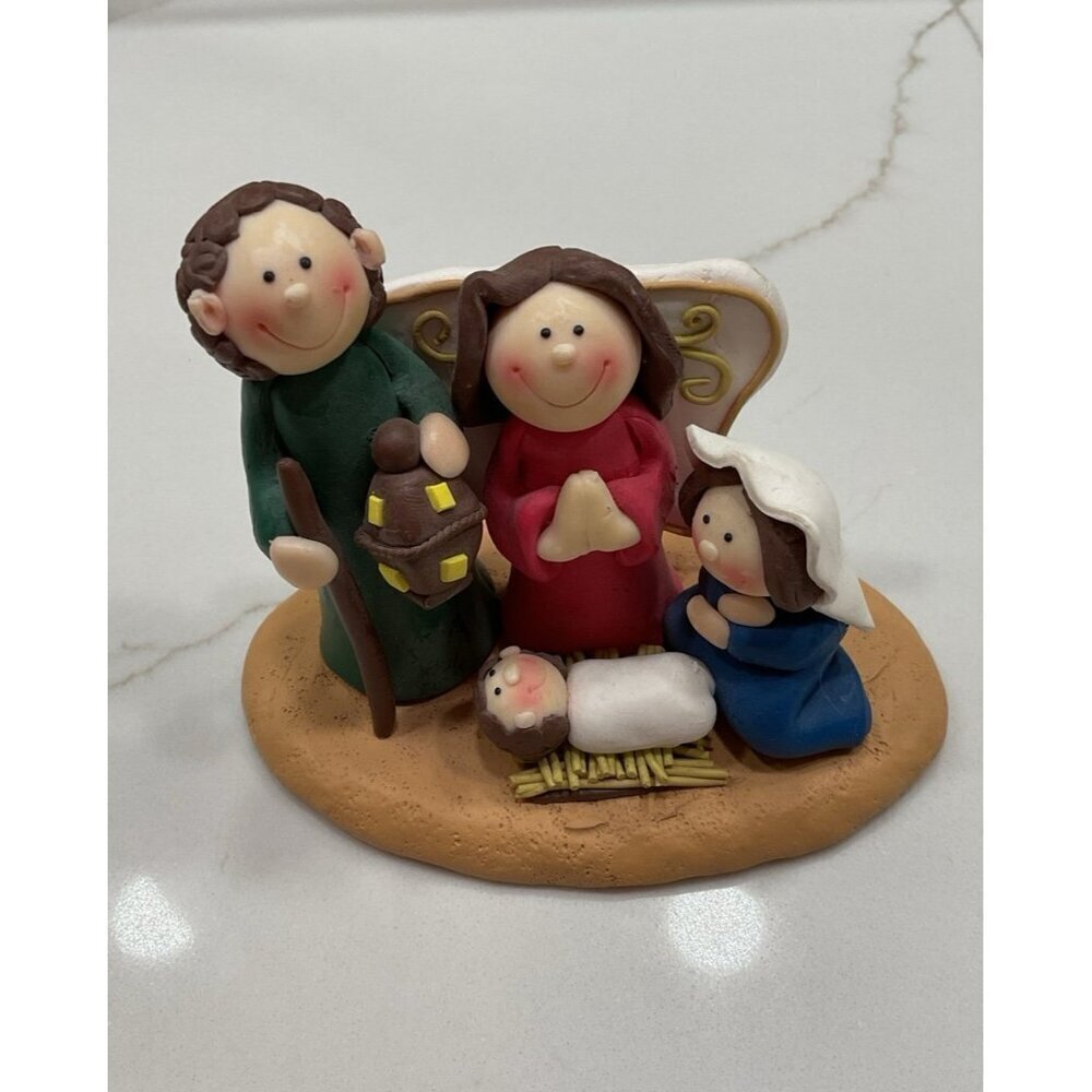 Vintage Hand Made Clay Christmas Nativity Set Virgin Marty Baby Jesus